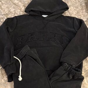Parke Black Pullover Hoodie S/M & Joggers XS with Tonal Embroidered Logo